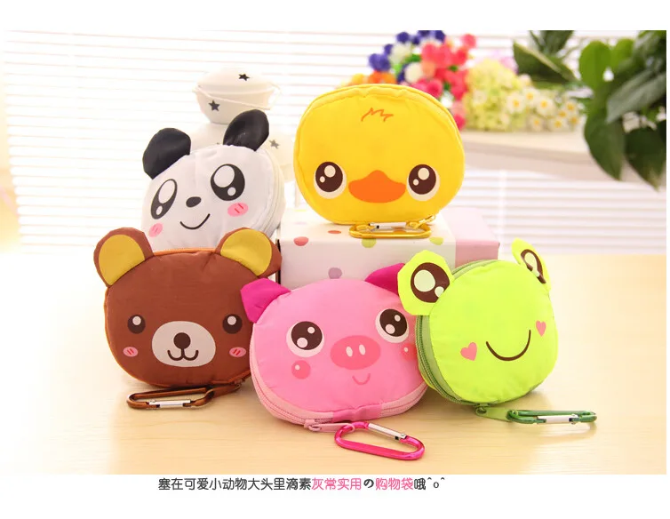 Корейская складная сумка для покупок с мультяшным животным многоразовая