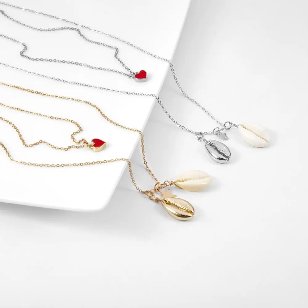 1 шт. женское Двухслойное ожерелье с кулоном в виде ракушки