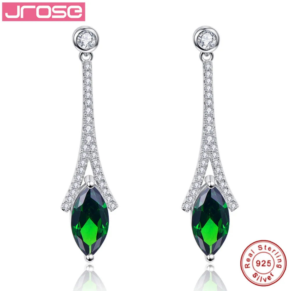 Jrose 0.65ct Роскошные зеленые серьги с каплями воды 100% подлинное серебро 925 пробы для