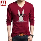 Женская летняя футболка, повседневная Хлопковая мужская футболка, футболки с мультяшным кроликом и животным принтом, мужские футболки с длинным рукавом и V-образным вырезом
