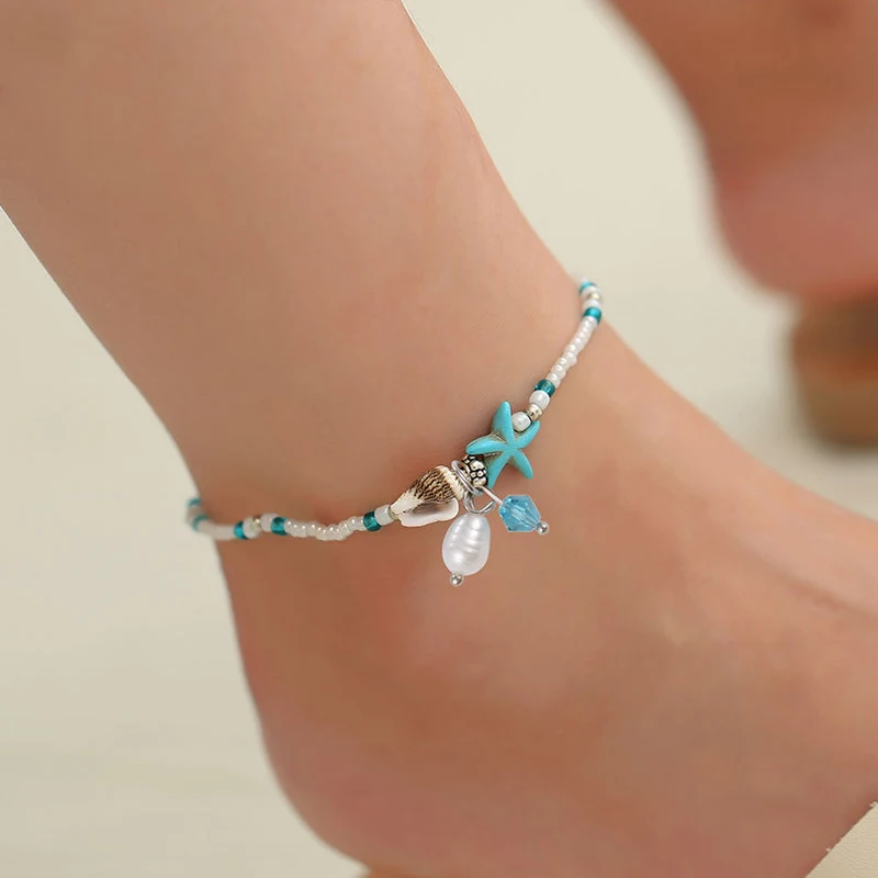 Женский винтажный браслет на щиколотке с кристаллами в виде морских звезд ручной