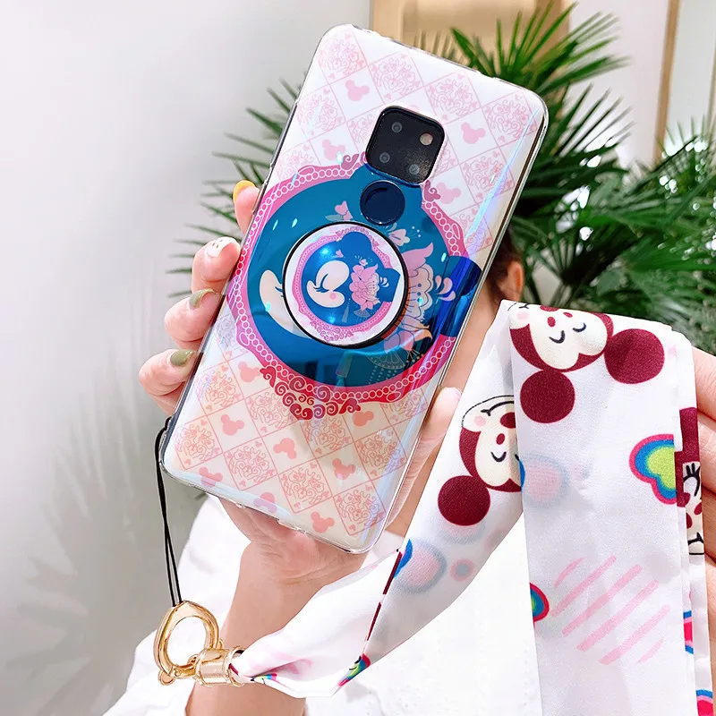 Для huawei p20 p30 Ретро Мик мягкий чехол для huawei mate20 pro nova4 милый мультяшный чехол+ подставка+ длинный ремень