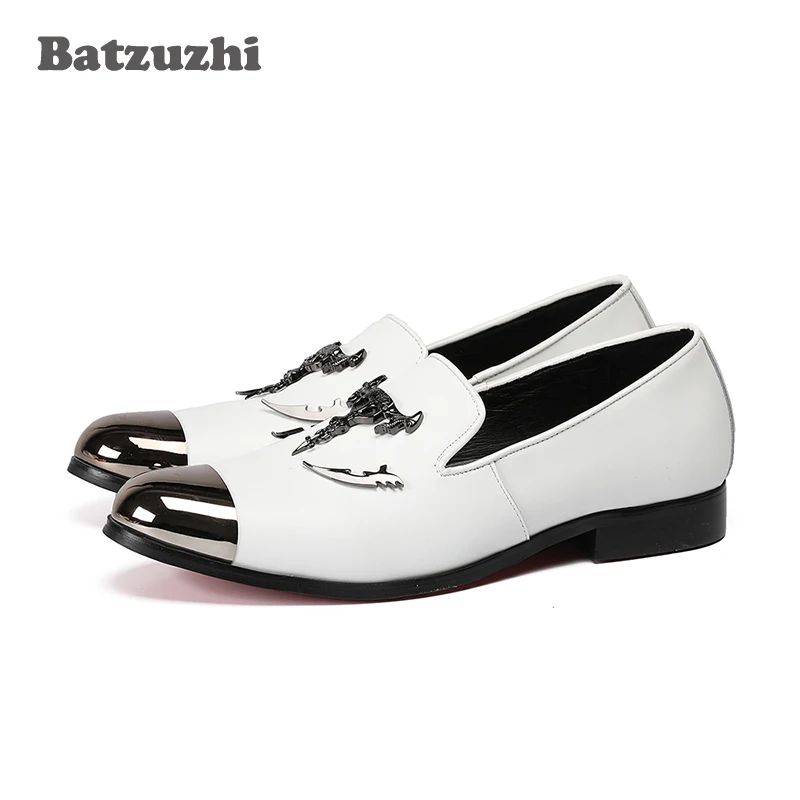 Italian Luxury Men Shoes Silver Top and Metal Toe Men's Dress Genuine Leather White Wedding Flats US12 EU46 | Обувь