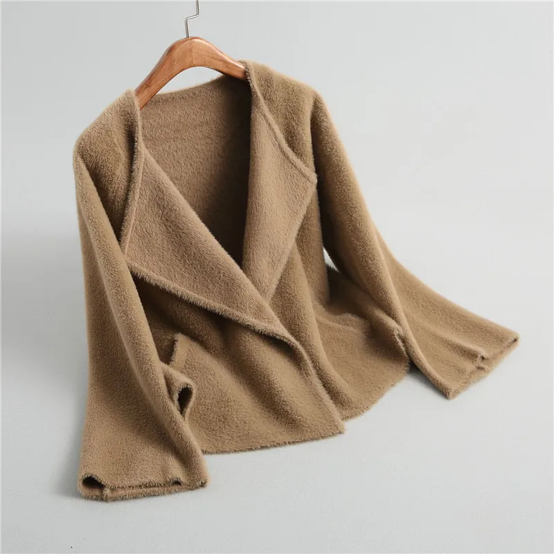 Evasu Lou Cardigan Women 2018 New Autumn and Winter Loose Sweater Milk Fur Jacket Long-sleeve Knitted Coat EV243 |