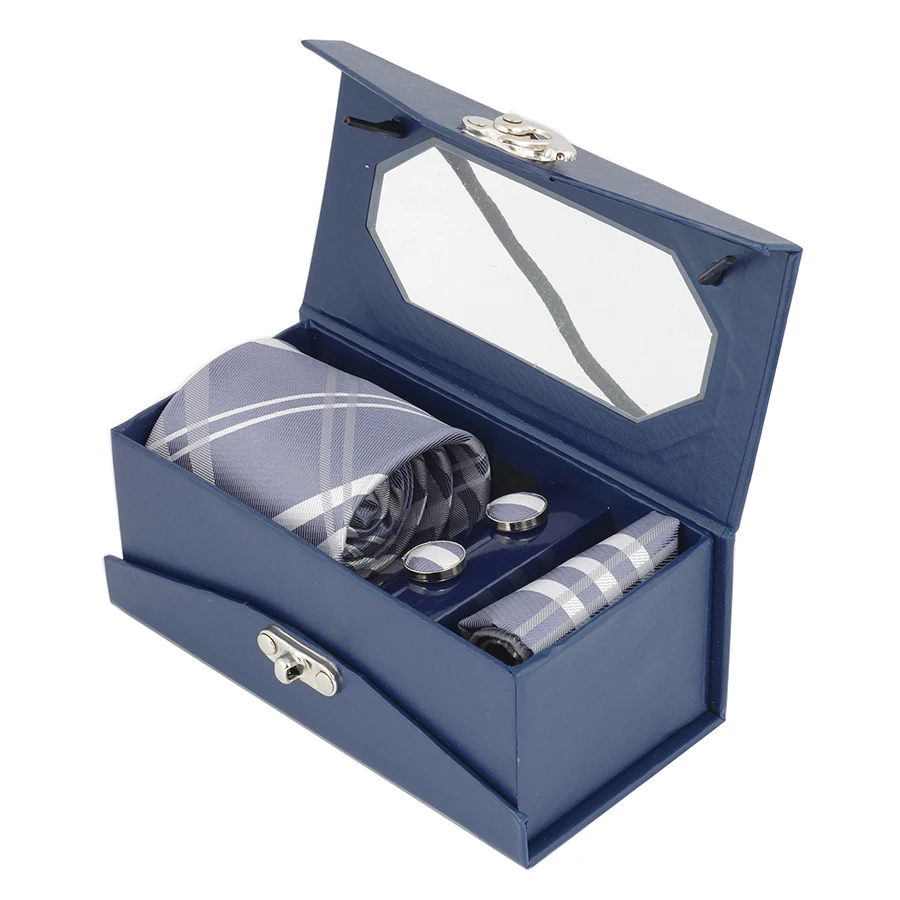 Мужской комплект из галстука носового платка запонок и подарочной коробки|tie
