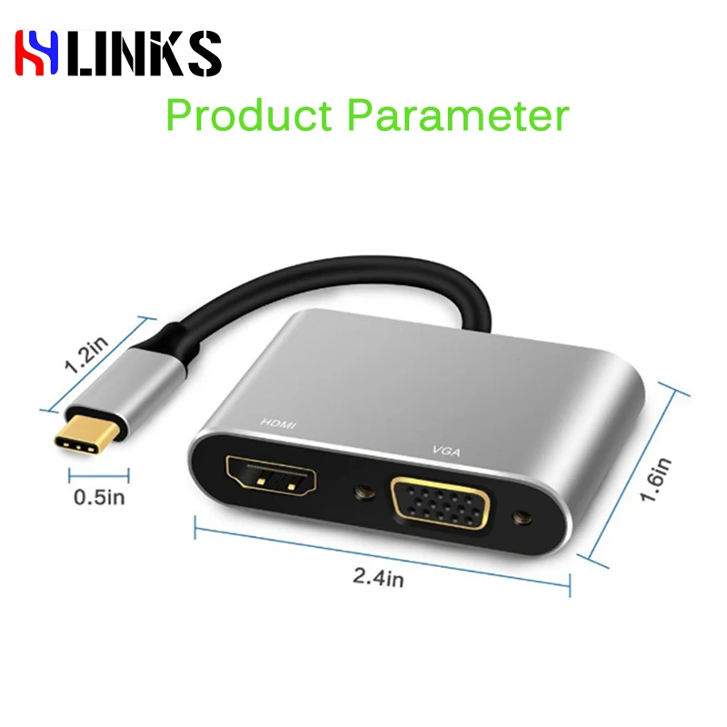 HYLINKS USB 3 1 Тип-C в HDMI адаптер VGA 2 in1 4 К UHD двойной Экран Дисплей для ноутбуков Apple Macbook |