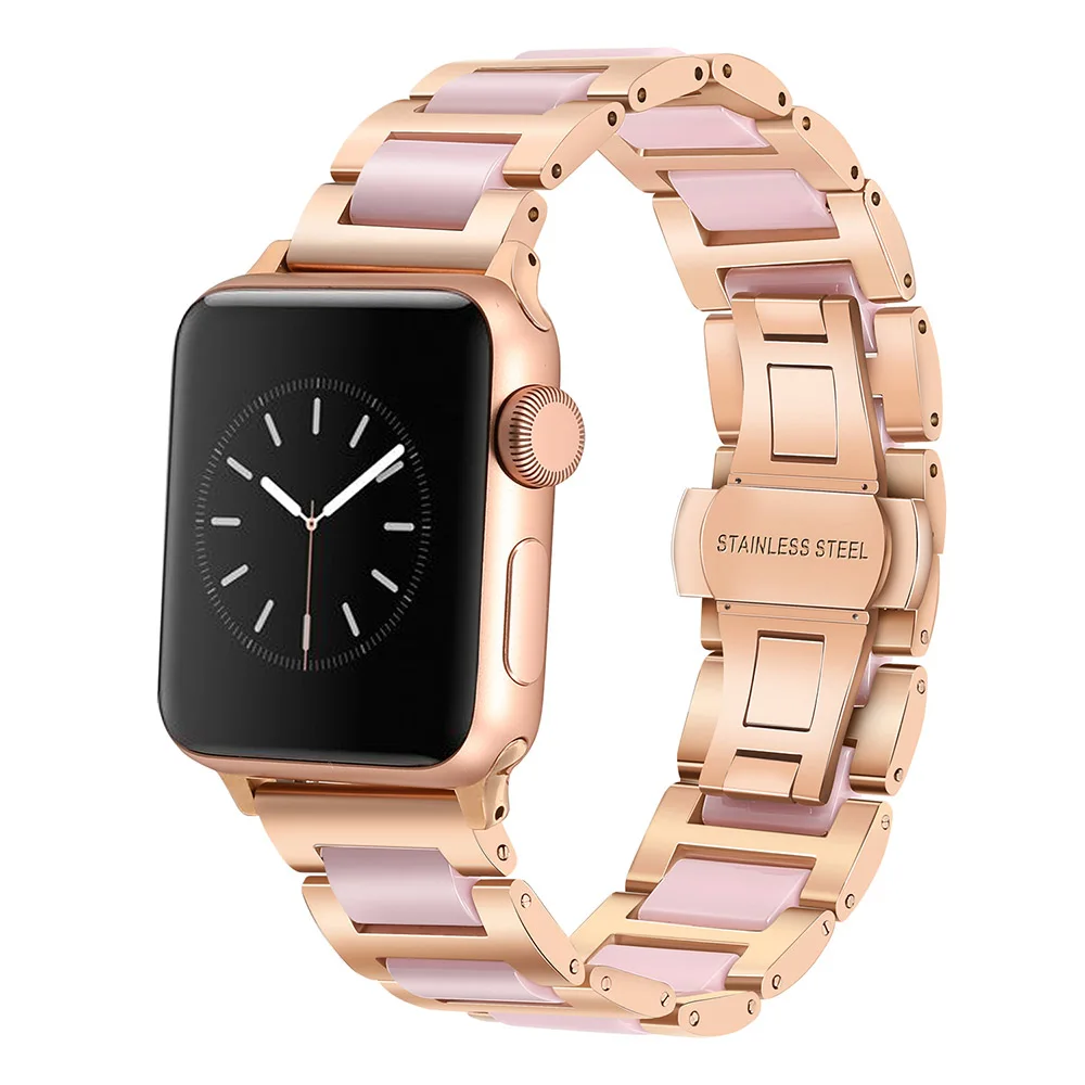 Ремешок для часов из нержавеющей стали и керамики для iWatch Apple Watch Series 5 4 3 2 1 38 мм 40 мм 42 мм 44 мм женский ремешок на запястье