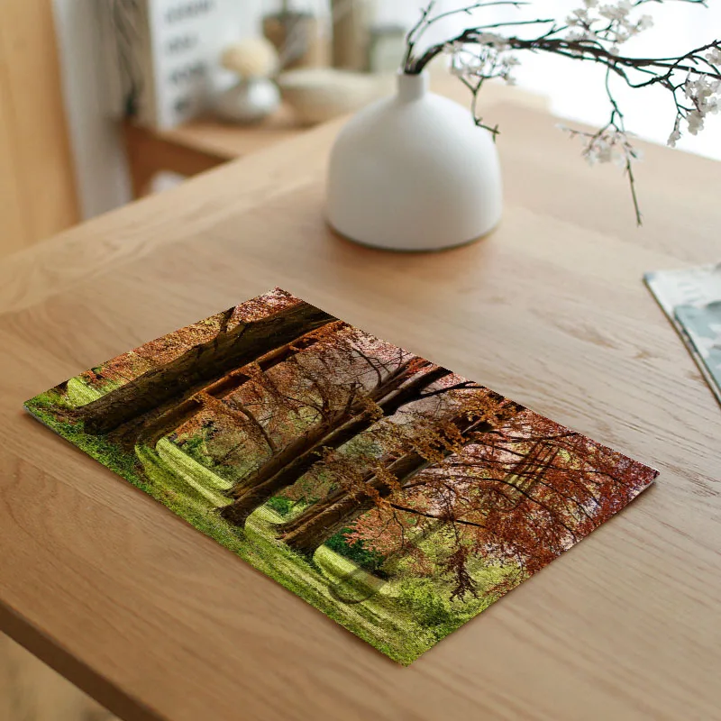 Detailed Landscape Pattern Table Mat Placemat Decoration Forest Napkin Wedding Place Food Supplies | Дом и сад