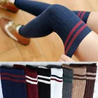 Женские вязаные чулки выше колена, длинные Полосатые чулки до бедра для школьниц