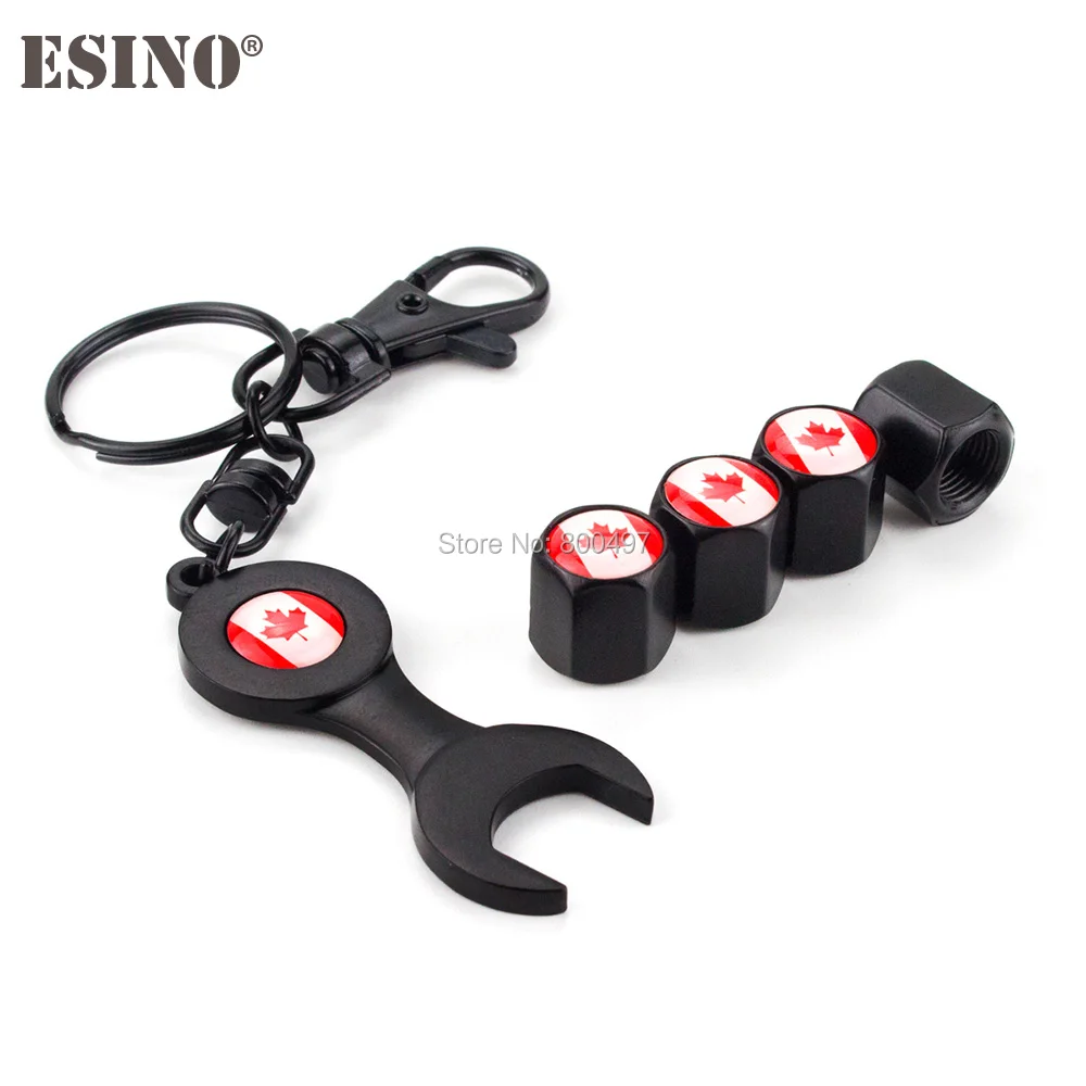4 x Car Styling Stainless Steel Zinc Alloy Wheel Tire Valve Stem Caps Canada Flag Universal With Mini Wrench Key Chain | Автомобили и