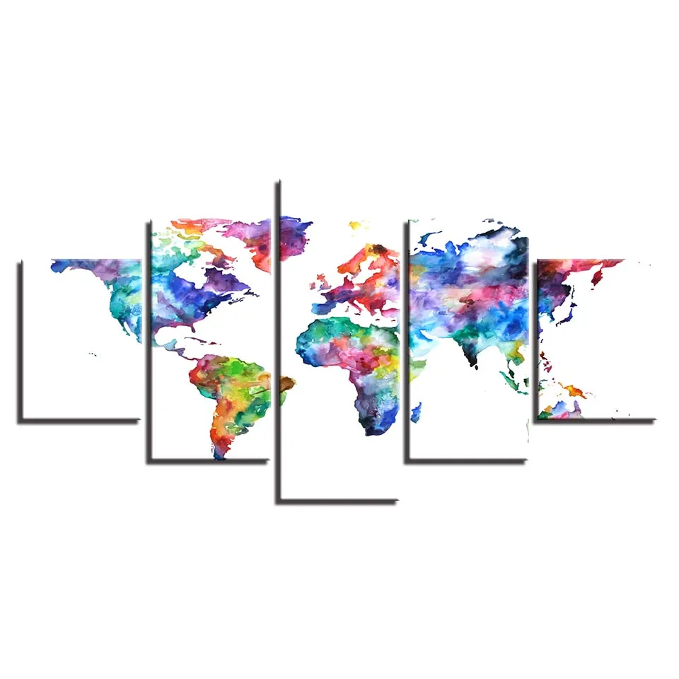 Modular Pictures Poster Framework 5 Pieces Abstract Graffiti Color Map Painting Decor Home Wall Art HD Prints On Canvas Artworks | Дом и сад