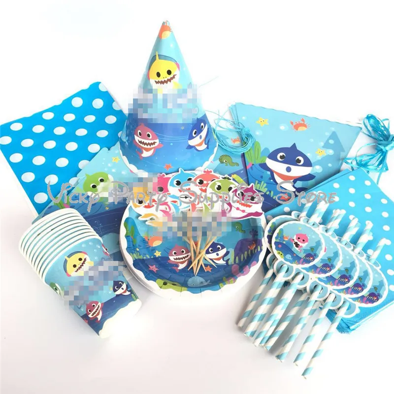 73 шт./лот Baby Shark одноразовые посуда набор мультфильм Рыба Морской тема День