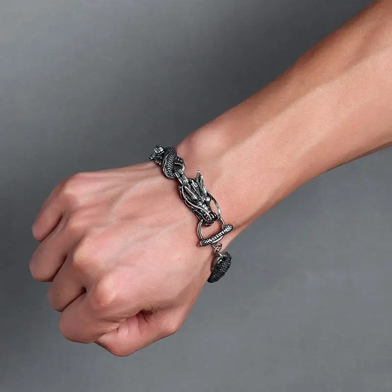 DOYUBO Vintage 316L Stainless Steel Dragon Head Shape Bangles For Male Punk Design Overbearing Bangle Fashion Jewelry DD066 | Украшения и