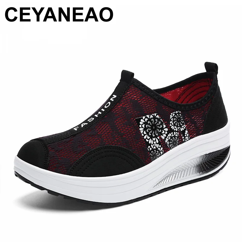 

CEYANEAO Women's Shoes Fashion Casual Platform Vulcanize Sneakers Shoes Ladies Air Mesh Shoes Woman Black Blue Solid Footwear