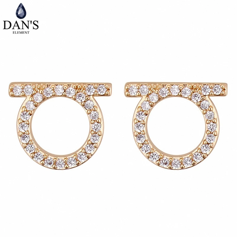 

DAN'S 3 Colors Real Big Brand AAA Zirconia Simple Micro Inlays Fashion Stud Earrings for Women Round 120568Champagne