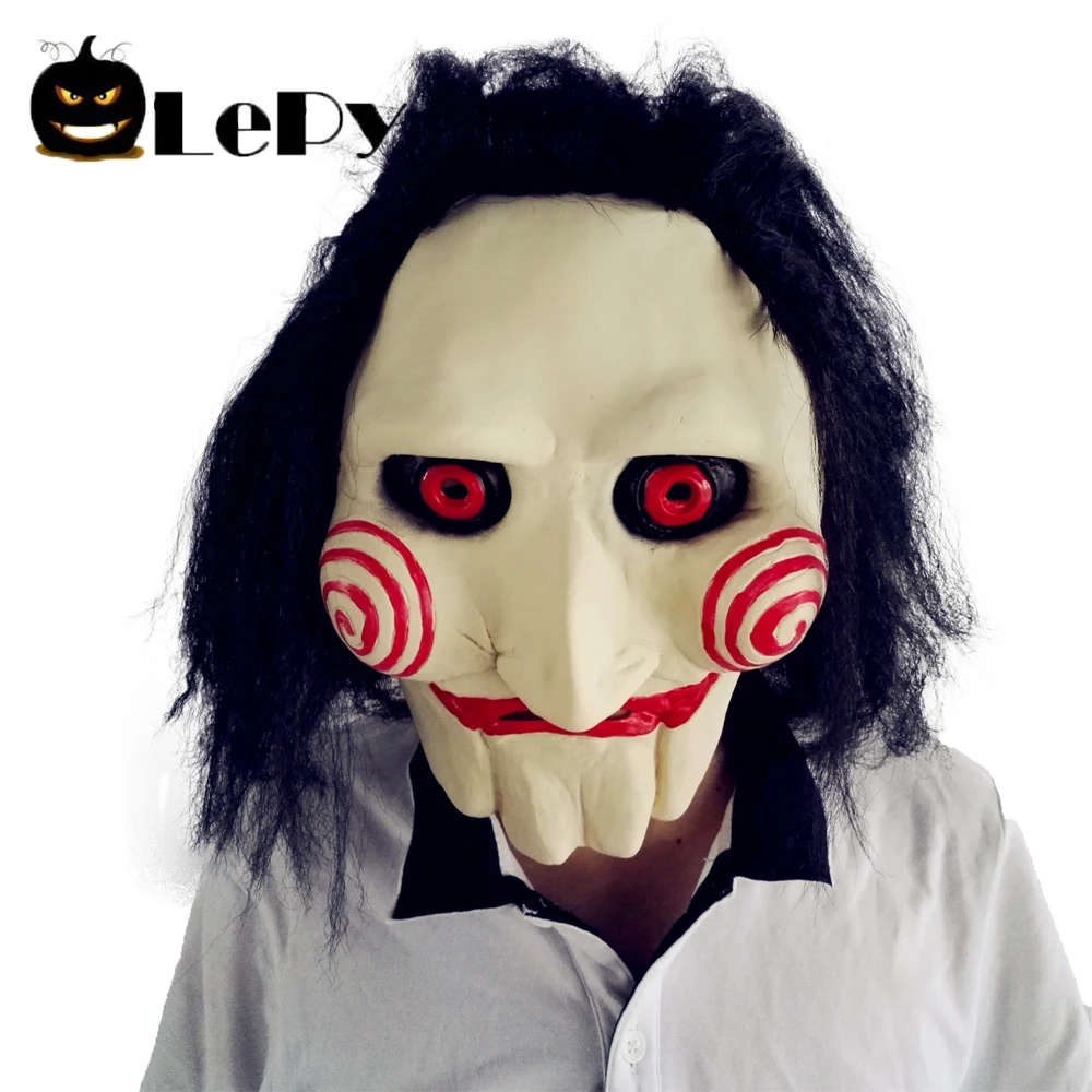 Movie Saw Chainsaw massacre Jigsaw Puppet Masks Latex Creepy Halloween gift full mask Scary prop unisex party cosplay supplies |