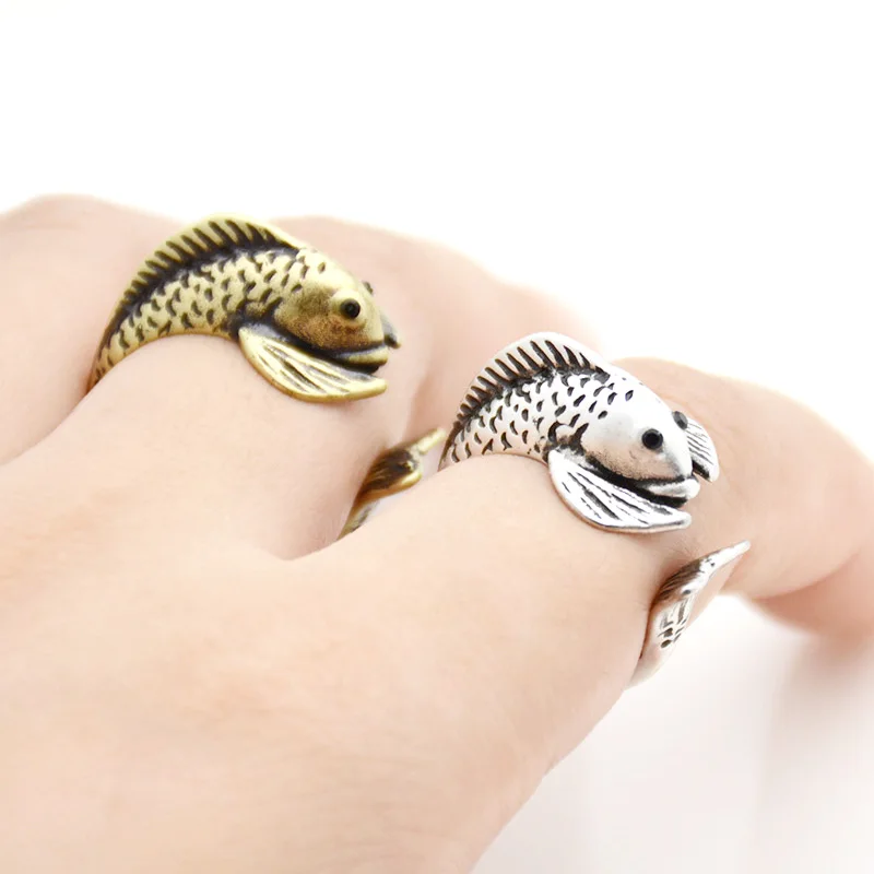 Винтажное кольцо Rerto в стиле панк для мужчин хиппи регулируемые кольца виде рыб и