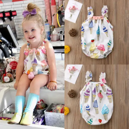 Летняя детская одежда с принтом в виде мороженого для девочек боди без рукавов