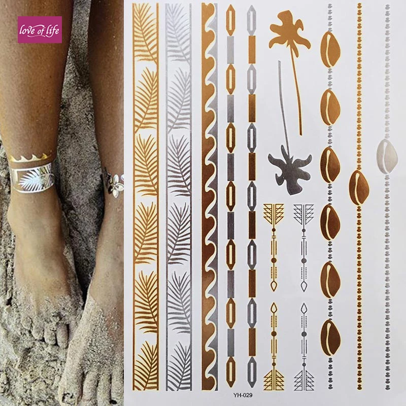 

Fashion Women Temporary Tattoo Gold Body Art Inspired Metallic Tattoo Sticker