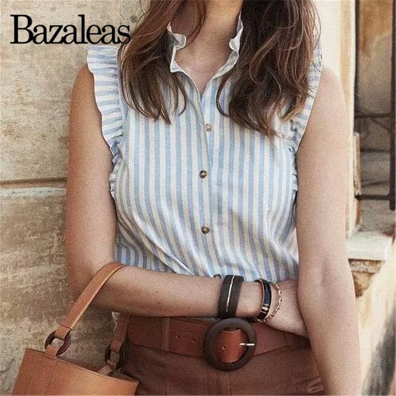 Bazaleas Базовая женская футболка, французская футболка, Женская Полосатая футболка без рукавов с принтом, винтажные футболки, harajuku, футболка, Прямая поставка