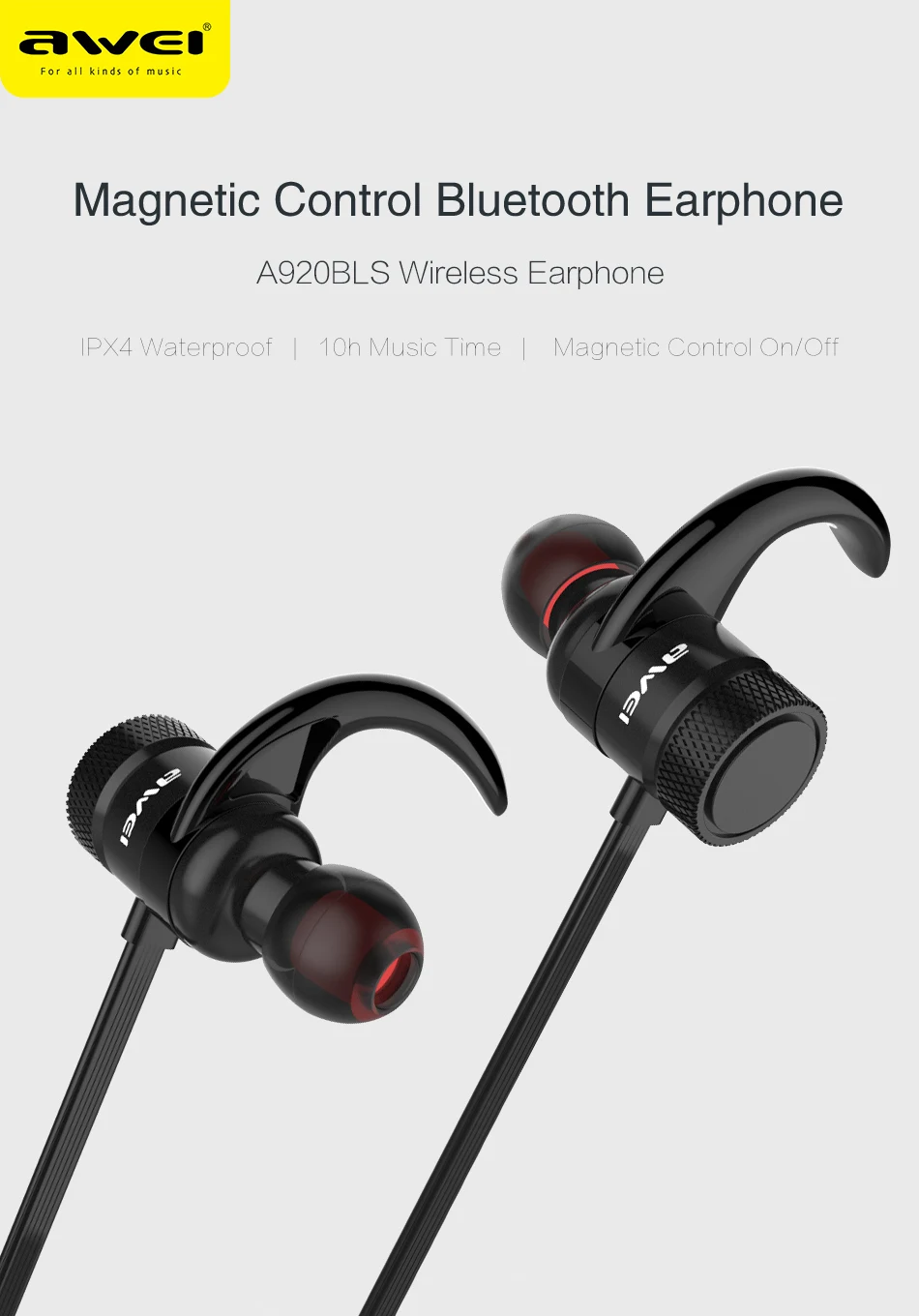 Bluetooth наушники AWEI A920BLS беспроводные с басами Спортивная гарнитура Casque 10h