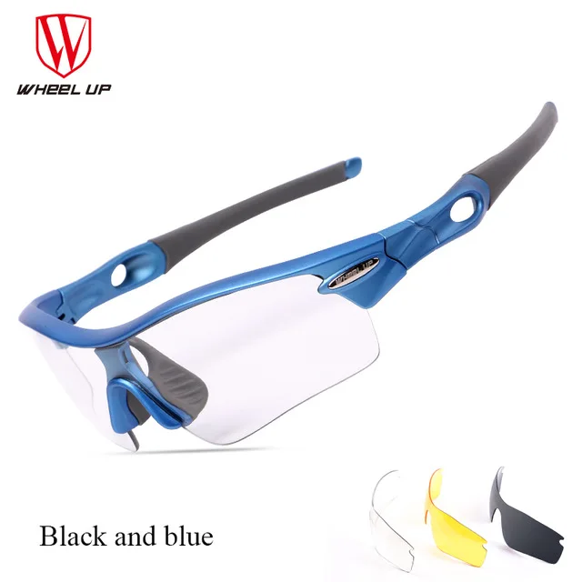 Black and blue Колесо вверх фотохромный велосипед очки Поляризованные спортивные солнцезащитные очки для мужчин женщин Горная дорога велосипед защитные очки для велоспорта - Color: Black and blue