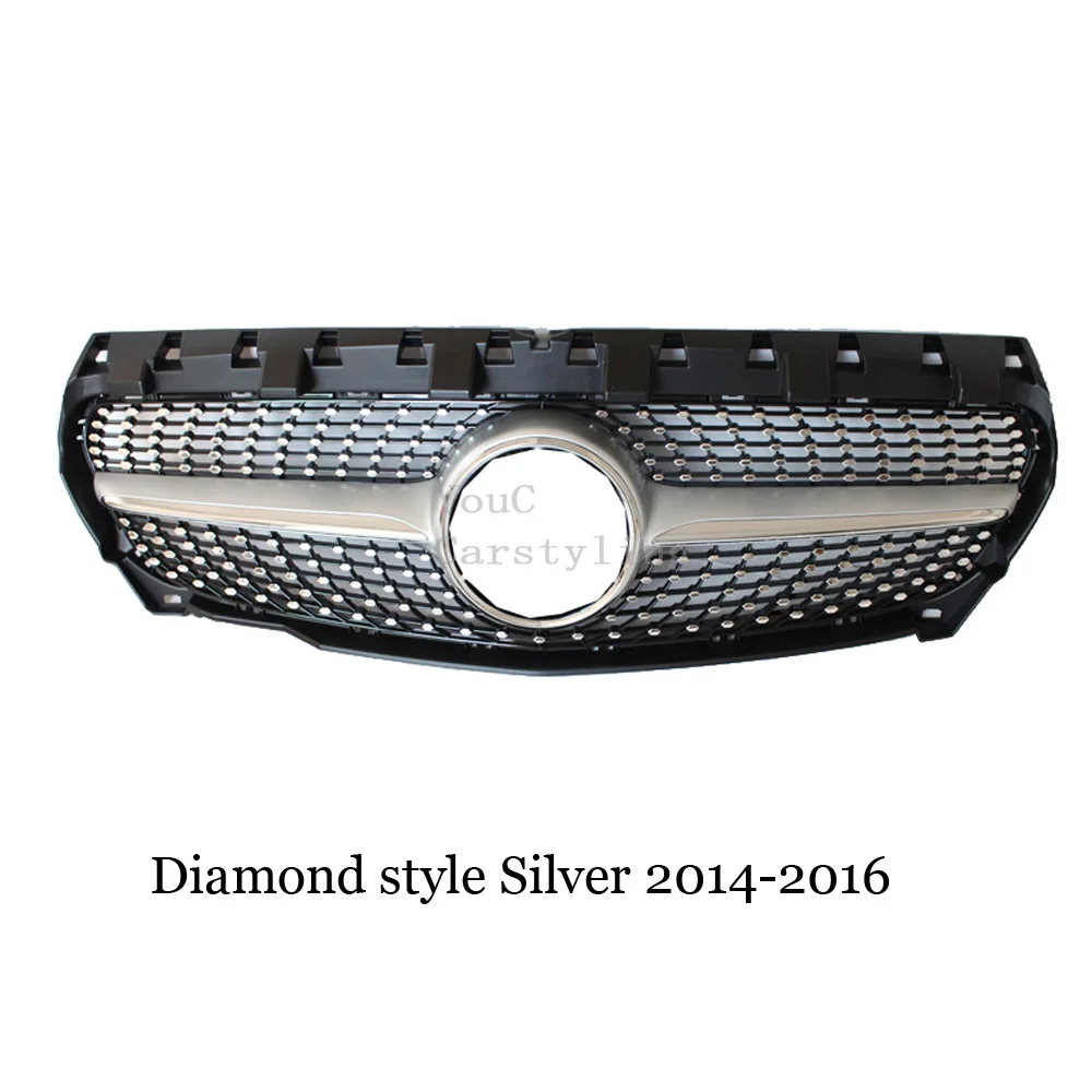 Diamond Silver 14-16 W117 GT AMG Решетка переднего бампера алмазные решетки для Mercedes CLA класс C117 CLA180 CLA200 CLA250 CLA45 AMG гриль 2013 - Цвет: Diamond Silver 14-16