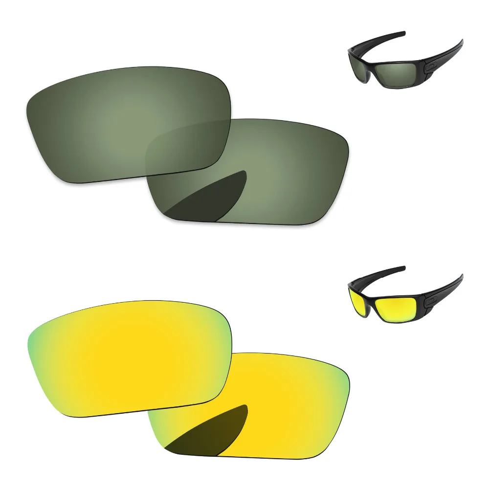

24K золотисто-зеленый черный 2 пары Поляризованные Сменные линзы для топливных элементов солнцезащитные очки оправа 100% UVA & UVB защита