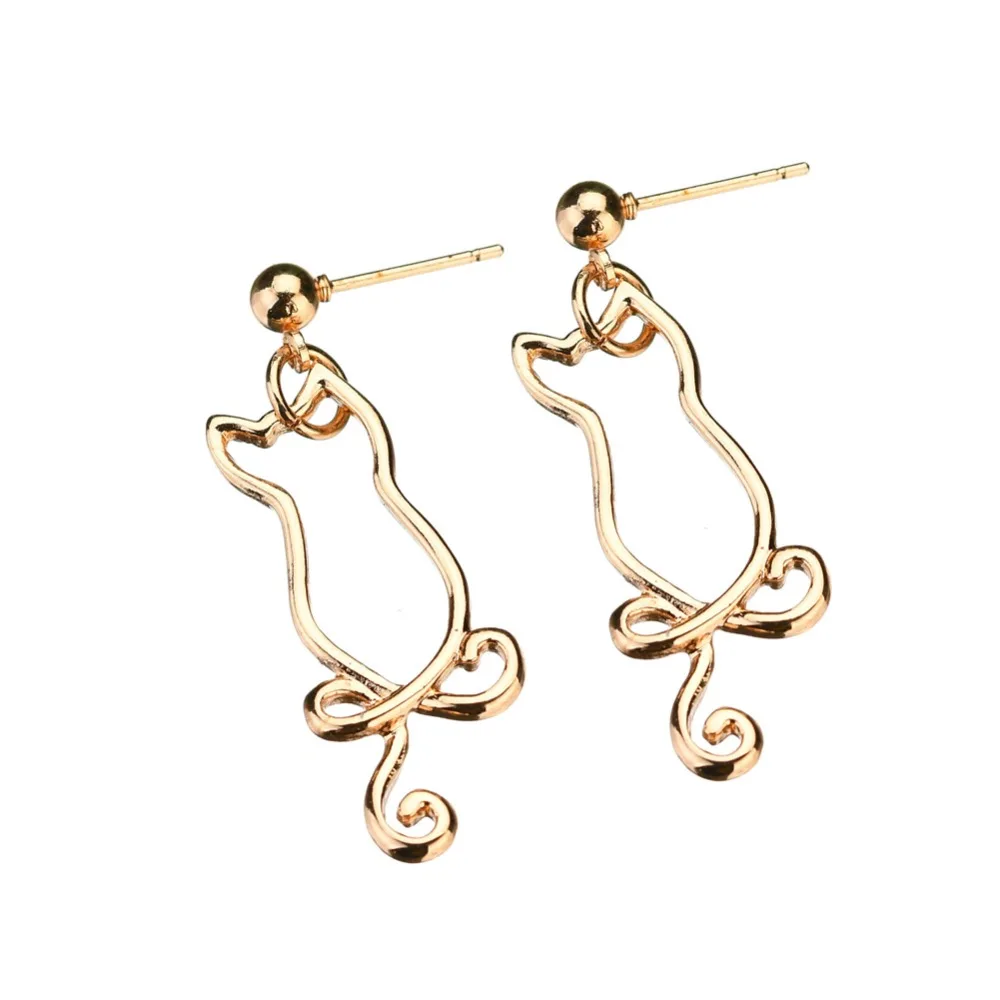 Lovely Gold Sliver Color Cute Cat Animal Clip Earrings Without Piercing For Women Fashion Long Drop Ear Cuff Jewelry | Украшения и