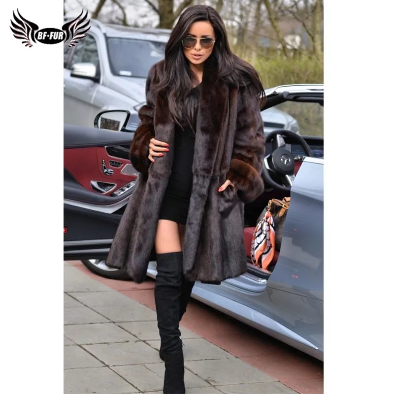 BFFUR 2022 Women Winter Real Mink Fur Coat Full Pelt Genuine Mink Fur Jacket Long Natural Fur Coats Woman Luxury Overcoat