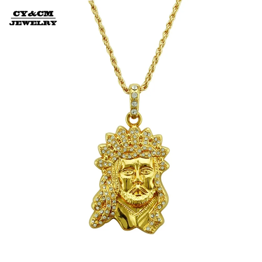 CY & CM хип хоп 24 k золотой цвет ожерелье Christ Piece голова лица Подвески для мужчин и