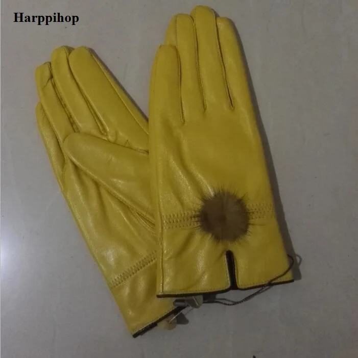 2020 100% натуральные кожаные перчатки женские из овчины теплые модные варежки меха