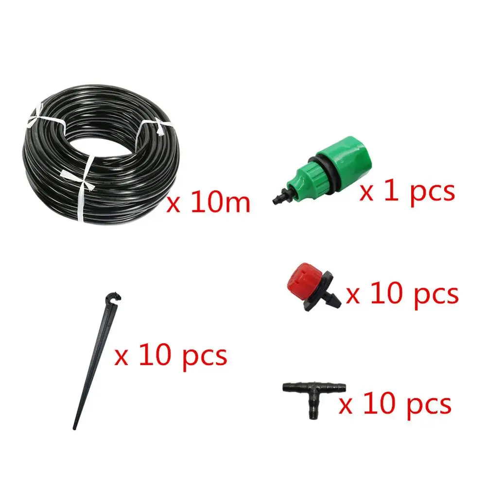10 meter kit 10 м, 20 м простой полива сада комплект 4/7 мм, 8 отверстий капельницы, 4 мм тройник разъем, шланг для душа Кро, быстрый разъем 1 комплект - Цвет: 10 meter kit