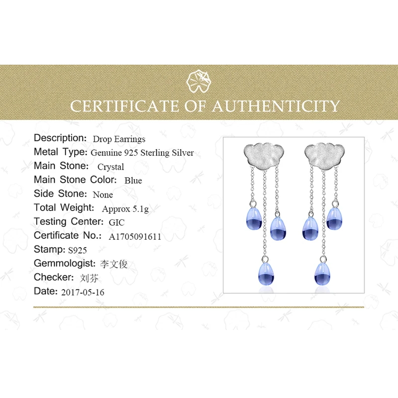Lotus Fun, серьги из стерлингового серебра, 925 кристалл, длинные, для девочек, натуральный камень, серьги-гвоздики для женщин, дождевое облако, модное ювелирное изделие
