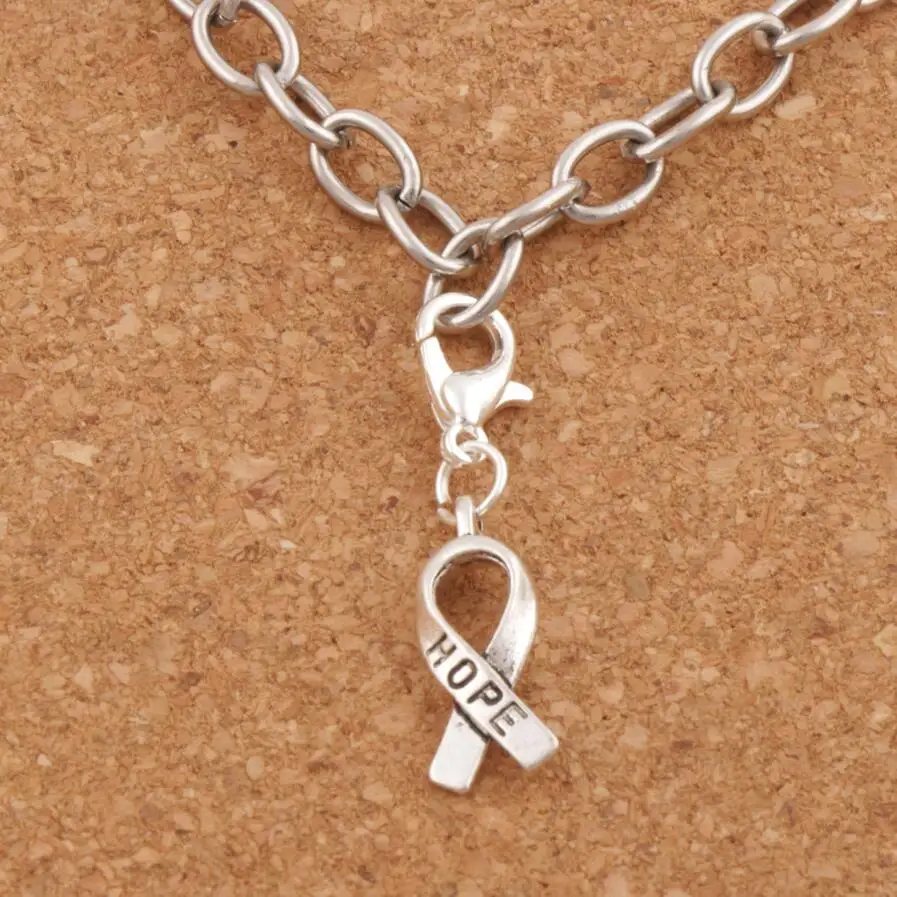 

30pcs Hope Ribbon Charms Heart Floating Lobster Clasps Charm Beads 7.6x33mm Zinc Alloy C088