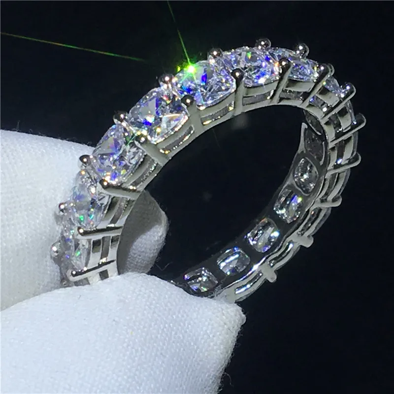 Eternity Promise ring Silver color Cushion cut AAAAA Cz Stone Engagement wedding band for women Men Party jewelry | Украшения и
