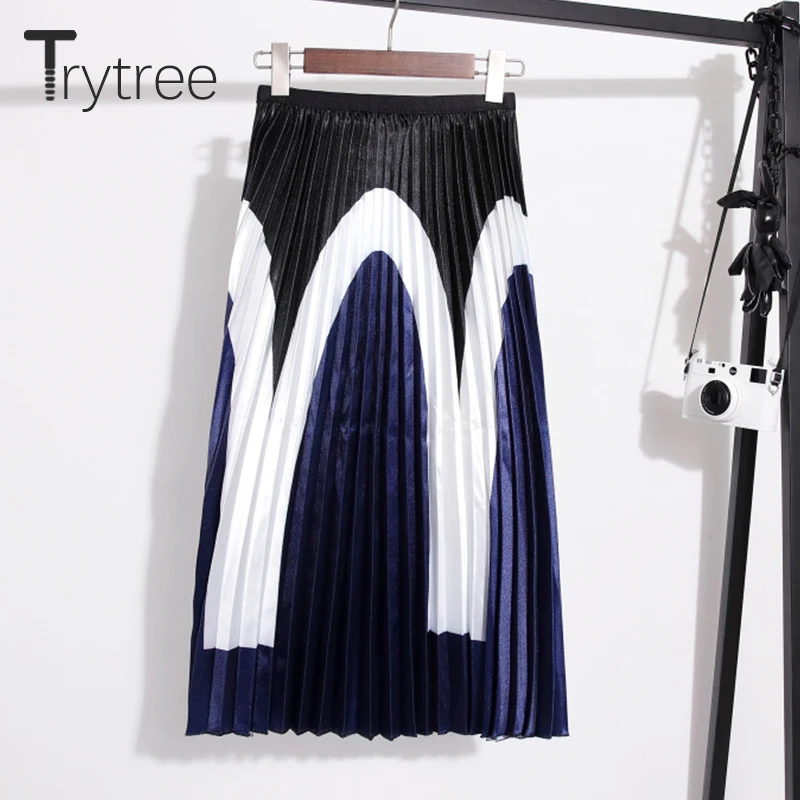 Женская плиссированная юбка Trytree повседневная трапециевидная с геометрическим