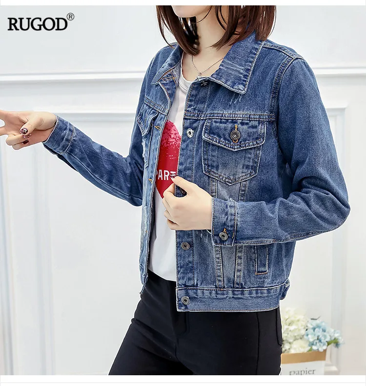 RUGOD/ Летняя джинсовая куртка, большие размеры, S-4XL, отложной воротник, карман, длинные рукава, ковбойские джинсы, куртка, тонкие женские повседневные пальто