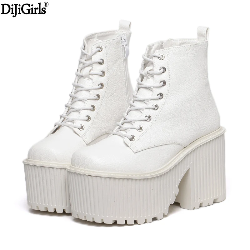 

Womens Boots Winter Fashion Platform High Heel Boots Ladies Ankle Boots Punk Rock Motorcycle Boots Black Platform Shoes
