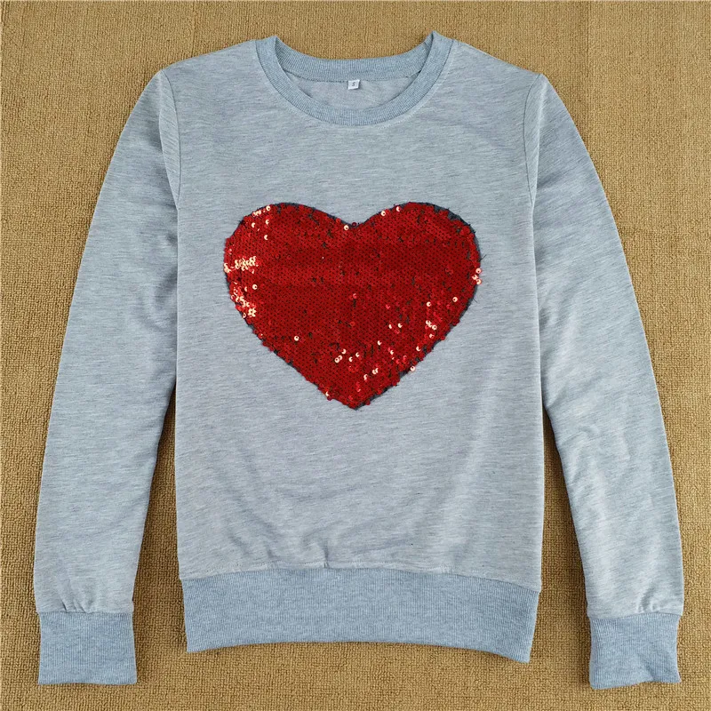 

2017 Fashion Sweatshirt Sequins Red Heart Long Sleeve Women Hoodies Funny Casual Female Pullover Harajuku Tracksuit Hoody