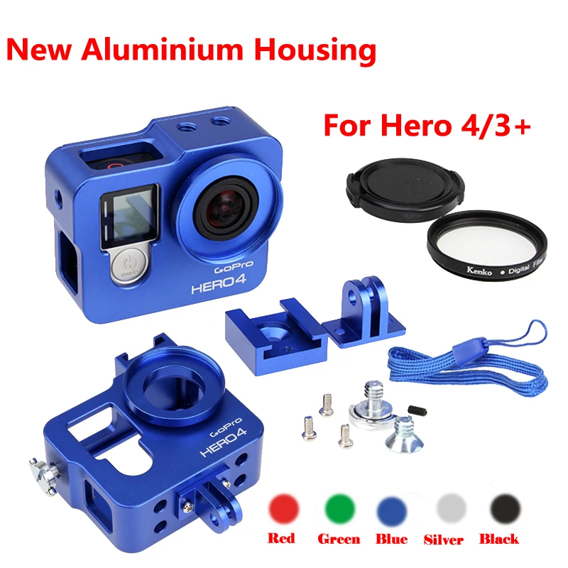 

New Go pro Hero 4 3+ Camera Accessory, Aluminium Metal Housing Frame Alloy Protective Case +UV filter for Gopro 4 hero4,hero3+