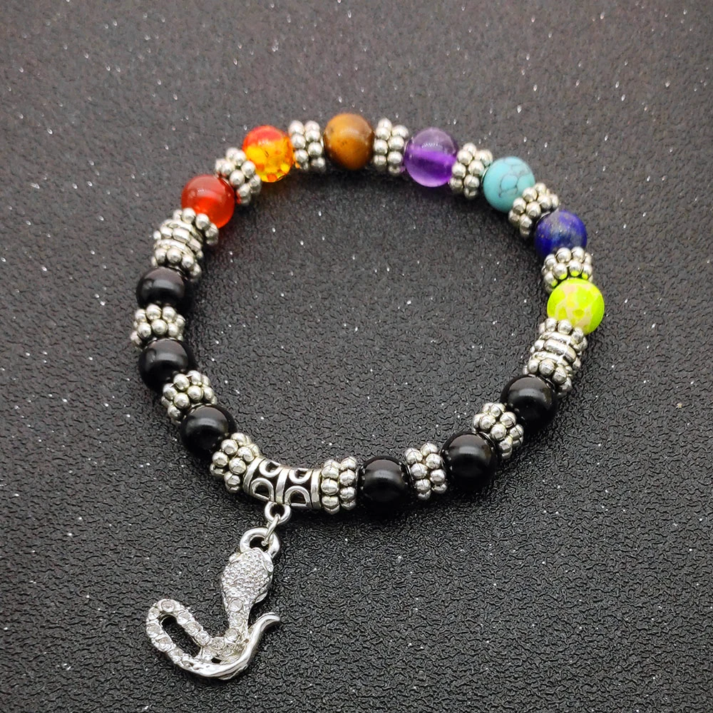 Змея Бог классический 7 Чакра браслет натуральный камень для женщин Исцеление