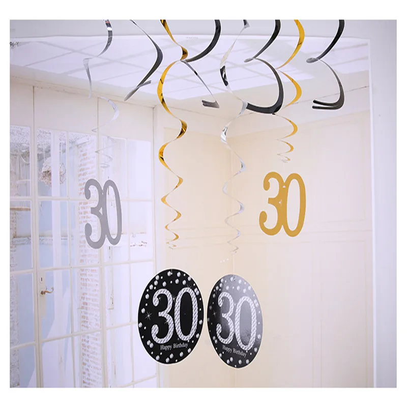 12 шт 30/40/50/60 лет одиночный спиральный орнамент с днем рождения украшения для