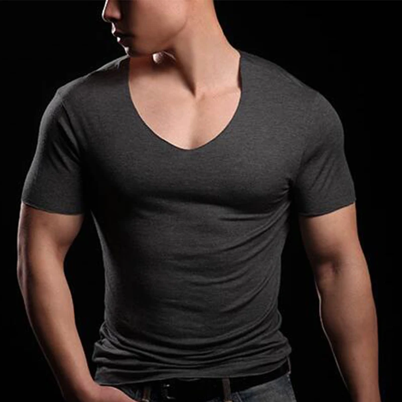 Modal Solid Color Undershirt Men Clothes Close-Fitting Short Sleeve Relax Breathable Strench V Neck Home T-Shirt Plus Size 6XL