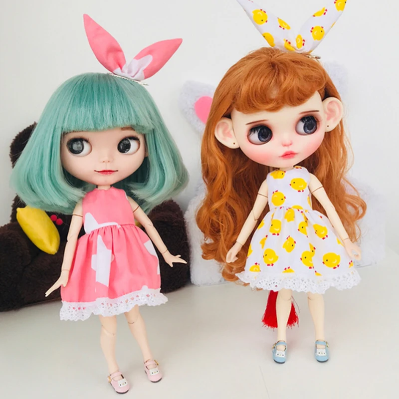 1 комплект 1/6 повязка на голову с милым куриным рисунком куклы + платье для Blyth Azone