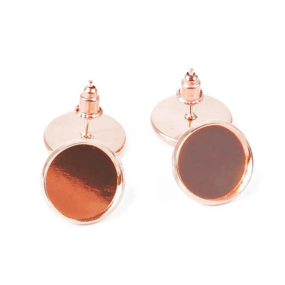 Rose Gold 12 мм Позолоченные высококачественные серьги-гвоздики из железного сплава(с ушной заглушкой) база, подходят 12 мм стеклянные кабошоны DIY ювелирные изделия серьги аксессуары - Цвет: Rose Gold