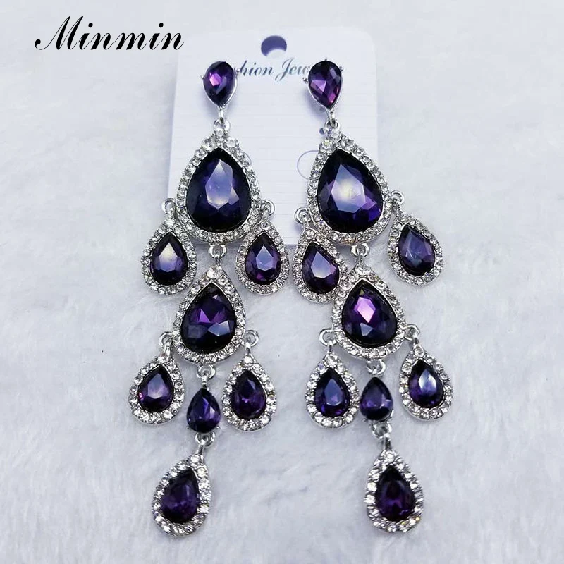 Purple Minmin, богемные, красочные, многослойные, с кристаллами, Висячие серьги для женщин, роскошные, свадебные, выпускные, ювелирные изделия, висячие серьги EH1588 - Окраска металла: Purple