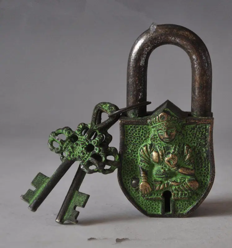 

China's Tibet Buddhism bronze sculpture white tara big door lock, the key Free shipping