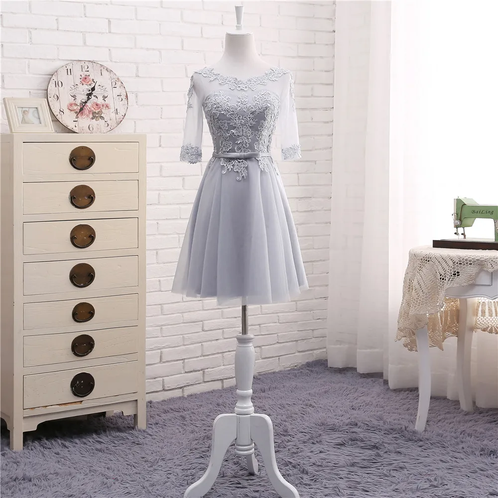 Новые Светло серые платья для подружки невесты длинные кружевные