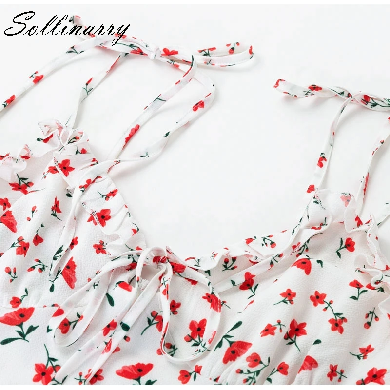 Sollinarry Bodycon Floral Print Short Dress Women Summer Sweet Holiday Sexy Beach Dresses Femme Lace Up Chiffon Vestidos | Женская